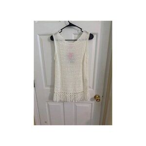 Lilly Pulitzer Luca Lua Sweater White Fringe Hem Sleeveless Sz M Retail $118